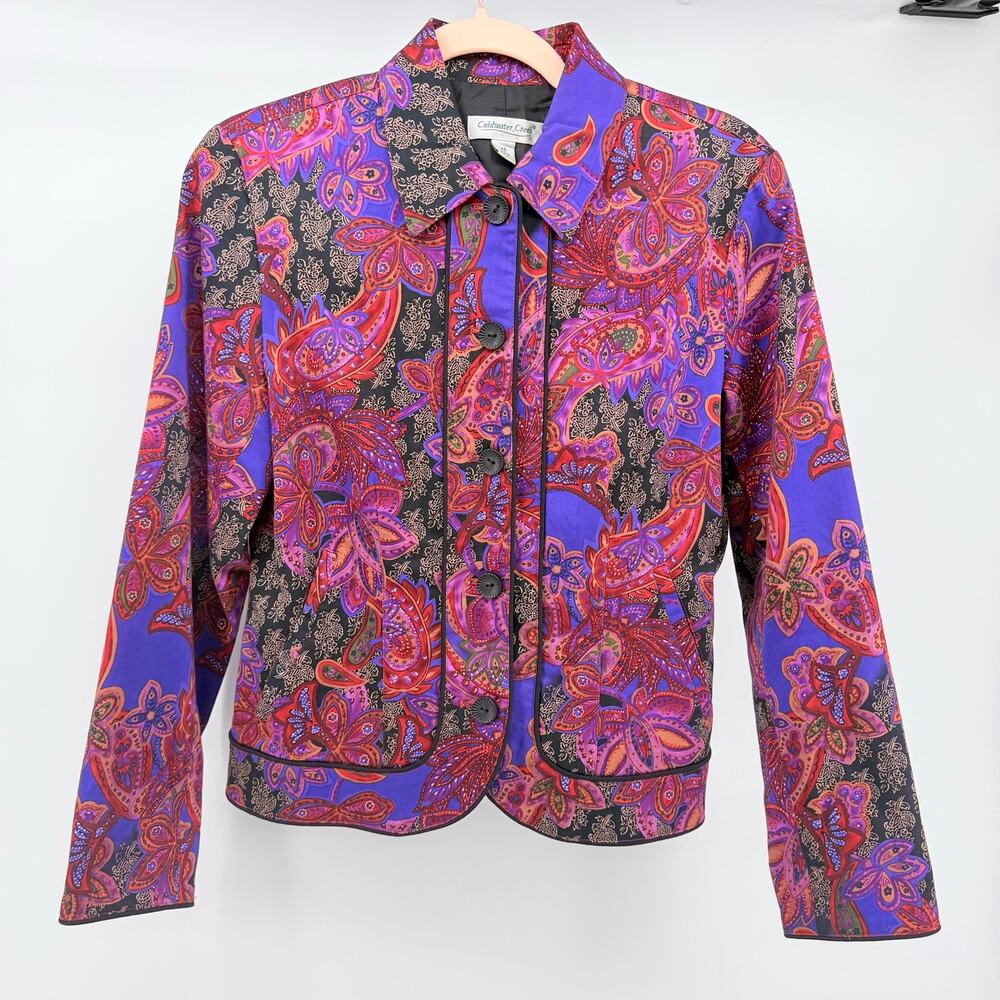 Coldwater Creek Vintage Paisley Floral Patchwork Jacket Purple XS Boho Artsy